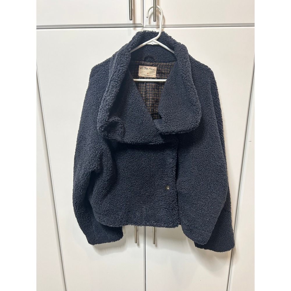 We The Free Free People Teddy Fleece Jacket Charcoal Grey Sherpa Asymmetrical M